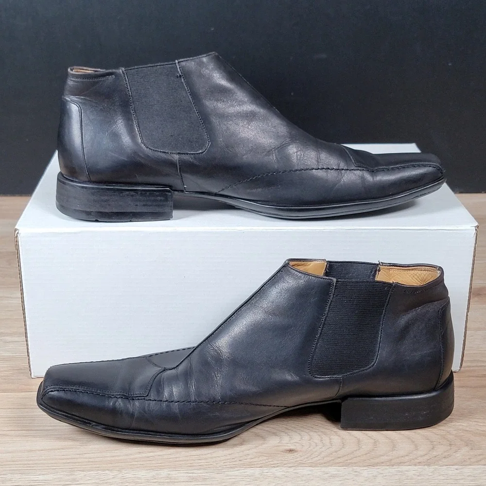 Mezlan Flynn Boots Shoes Mens Size 9 Black Leather Chelsea Ankle Square Toe Shoe
